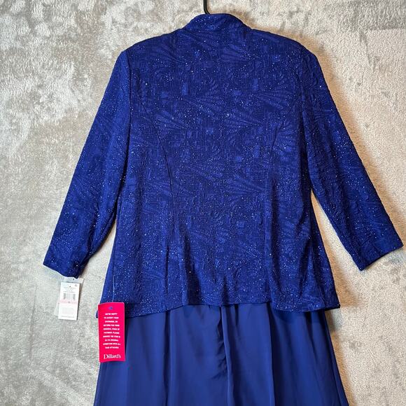 Alex Evenings Glittered Two Piece Dress Set Modest Dress Sz 10 Electric Blue New - Picture 6 of 10